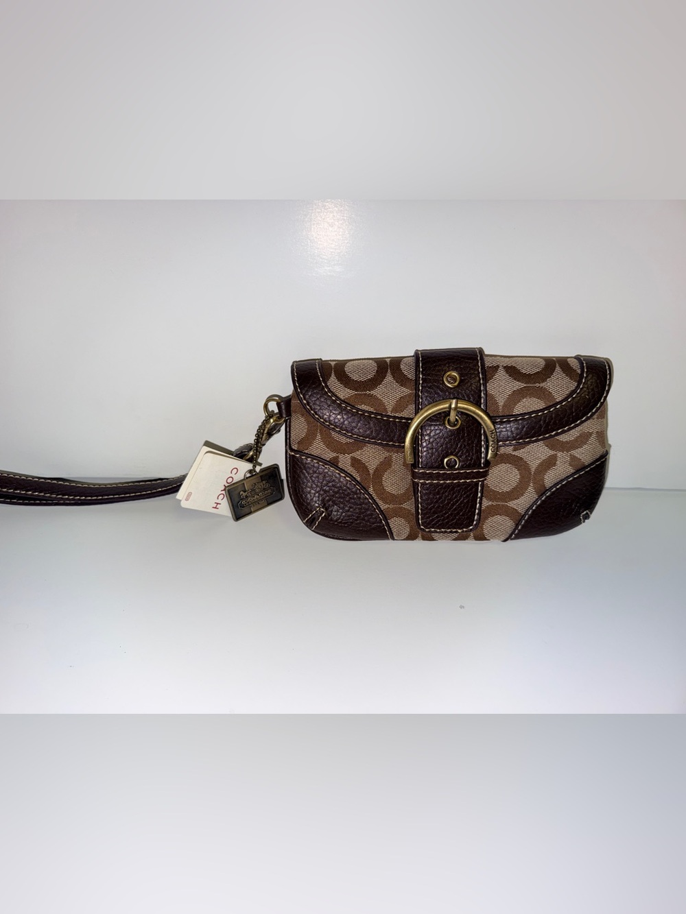 NWT Vintage Coach Signature C Buckle Wristlet Shoulder Bag Brown Leather Y2K